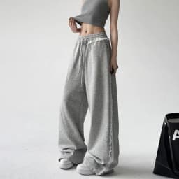 Black Design Spring New Women's Sweatpants Comfortable Wide Leg Sports Casual Pants Lace Drapey Loose Fit Organic Cotton