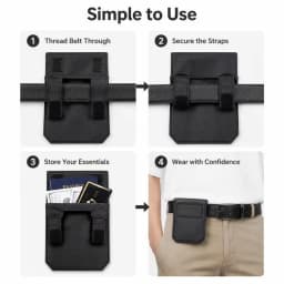 2026 Black Slim Belt Wallet Zero Bulk Anti Theft Belt Clip Hook And Loop Hidden Compartment