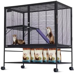 Small Animal Cage, 39” H Large Ferret Cage with Removable Ramp & Tray, Hamster Cage for Chinchilla, Guinea Pig and Rabbit