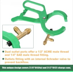 2-in-1 Side Punch AC Bottle Opener for R22 R12 R134A Refrigerant Dispense Can Tap 1/4 SAE & 1/2 Refrigerant Manifold System Tool