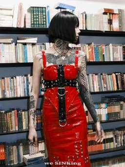 Lautaro Cool Red and Black Patchwork Patent Leather Y2K Tank Tops 2000s Women Luxury Designer Gothic Woman Clothing Streetwear