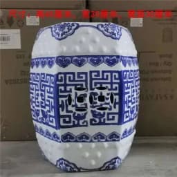 White Porcelain and Drawn Blue Shoe Hand Changing Stool Ceramic Drum Bathroom Neoclassical Imitation Sitting Stool Low Round
