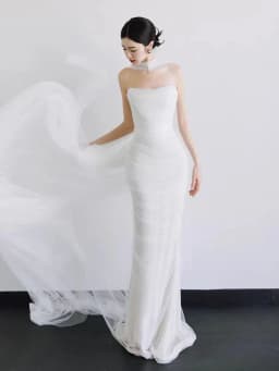 Ele White Satin Fi Tail Evening Dr Wedding Gown Simple Princ Sle Bridal Outfit Guest eeting Long Skirt