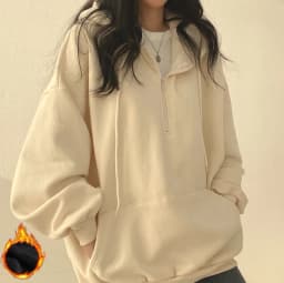 Women Hoodie Harajuku Loose Oversized Solid Color Top Half Zip Up Sweatshirt Female Casual Long Sleeve Pocket Hooded Coats 2025