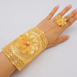 France Luxury Chain Cuff Bangle & Ring For Women Dubai Gold Color Indian Moroccan Big Bracelet Jewelry Arabic African Wedding