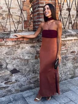 Color Block Twist Bust Slit Maxi Dress Spaghetti Strap Form-Fitting 2026 Summer Fashion Chic Bold Women Wedding Guest Gala Dress