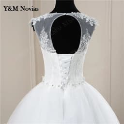 Y&m Novias Customized White O Neck Simple Wedding Dresses Pluse Size Vestido De Noiva Lace Embroidery Ball Gown Robe Mariage