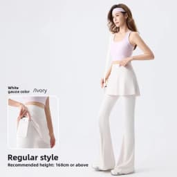 Women's High Waist Tummy Control Flared Yoga Pants with Skirt Overlay 2-in-1 Fall Outwear Sports Leggings for Gym Running