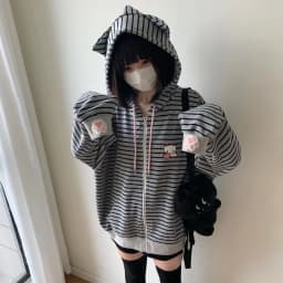 NiceMix Cutecore Jirai Kei Cat Ear Cute Oversized Hoodie Women Y2k Kawaii Zip Up Harajuku Худи Кофта