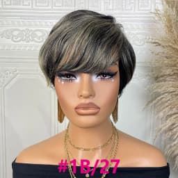 Pixie Cut Wigs For Women Human Hair Short Bob Wig With Bangs Layered Pixie Cut Wig 1B/27 Brazilian Human Hair Full Machine Made