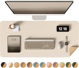 Double-Sided Desk Pad, Leather Desk Mat, Eco Cork Desk Pad Protector,Large Mouse Pad,Waterproof Desk Blotter for Office/Home