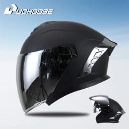 715-Motorcycle Dual Visor Flip-Up Modular Full-Face Helmet Anti-Fog Street Bike Racing Helmet for Women and Men Retro 3/4 Helmet