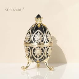 1Pc Hand Painted Enameled Red Faberge Egg Style Decorative Trinket Box Hinged Unique Gift for Family