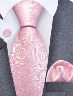 GUSLESON 8cm Blue Black Pink Men Ties Pocket Square Cufflinks Set Paisley Silk Necktie Wedding Business Gift Tie Accessories