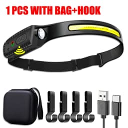 LED COB Induction Headlamp USB Rechargeable Lamp with Built-in Battery 5 Lighting Modes Headlight for Outdoor Camping Fishing