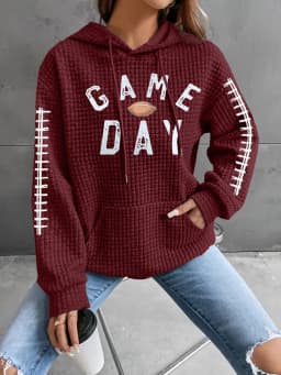Women's Thick Waffle Knit Crew Neck Sweatshirt with Pocket – Solid Color Hip Length Winter Hoodie for Women's Winter Clothing