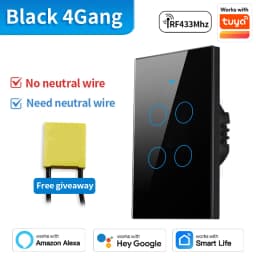 TNCE Tuya US Switch WiFi Zigbee, 1/2/3/4 Gang, No-Neutral/Wire LED Light Control Wall Button, Smart Voice with Alexa Google Home