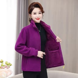Thickened Fleece Coral Sweater Coat for Middle-Aged And Elderly Women Autumn Winter Casual Style Zipper Closure Loose Fit Mom...