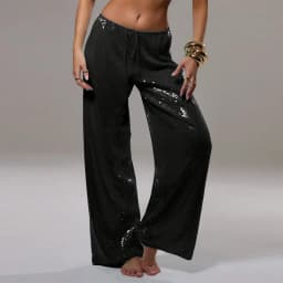 Street Women's Sequin Lace Up Pants Elastic Low Waist Wide Leg Female Trousers 2026 Spring Summer Lady Shiny Party Chic Pants
