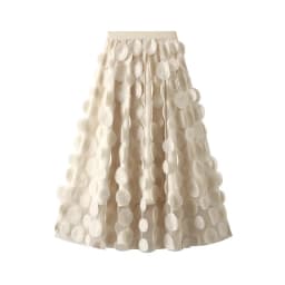 Autumn Winter 3D Circular Applique Mesh Long Skirts 2026 Korean Fashion Hepburn Style High Waist A-LINE Skirt