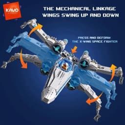 KAVOWORLD 1271pcs X-Wing Space Fighter Building Blocks Set with LED Light Up Mechanical Linkage Transformable Starship Bricks Retractable Landing Gear Display Model Construction Toy Space Vehicle with Pilot Bricks Gift for Adults Teens Space Birthday