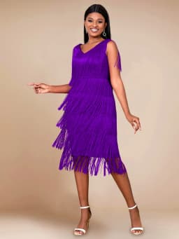 AOMEI Tassel Dresses Party V Neck Sleeveless High Waist Women Fringe Dance Evening Birthday Gowns Sexy Club New African Robe