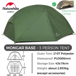 Naturehike Mongar 2 UL/PRO 1-2 Person Backpacking Tent Nylon Waterproof Ultralight Travel Trekking Shelter Tent with Footprint