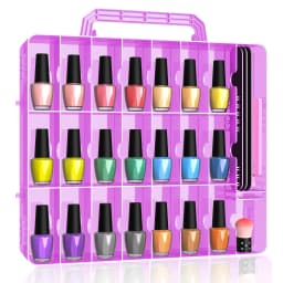 Portable Nail Polish Organizer Clear Double Side Nail Polish Holder Gel Nail Storage for 48 Bottles with 6 Adjustable Dividers