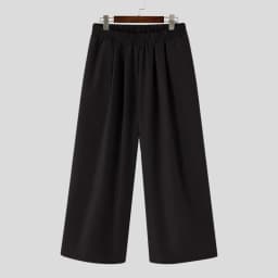 INCERUN Men Wide Leg Pants Solid Color Loose Joggers Elastic Waist Trousers Men Streetwear Vintage 2024 Casual Long Pants S-5XL
