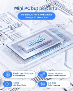 TexHoo Mini PC Intel I5-7300HQ/I7-9750H ITX Portable PC Win 10 Pro 8GB DDR3L 256GB SSD WiFi+BT 4K@60Hz Office Mini Computer