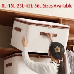 Large Household Storage Box Heavy-duty Hard Shell Cotton Linen Zipper Storage Organizer Box with Lid for Clothes Toys Blankets 