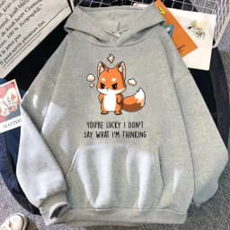 Cute I Don't Give A Fox Cute Animal Kawaii Hoodie Loose Fleece Pullover Hip Hop Hoodies Streetwear Cartoon Women Men Sweatshirts