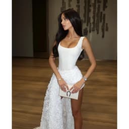 Rebecca Customized Asymmetrical High-low Prom Dress Square Collar vestidos de noche Satin base Floral Applique fabric Formal