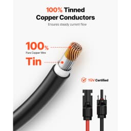 SucceBuy Solar Panel Extension Cable 20FT Black + 20FT Red / 30FT Black + 30FT Red / 50FT Black + 50FT Red / 100FT Black + 100FT Red 10AWG with Female & Male Waterproof Connectors 6mm² PV Cable for Home Ship