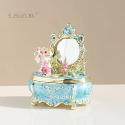 Blue Dressing Table Trinket Box Hinged, Hand Painted Enamel Figurine Collectible, Unique Gift for Home Decor