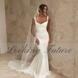 Customized Elegant Mermaid White Wedding Dress Square Collar Spaghetti Strap Bride Gown Illusion Backless With Button Robe 2026