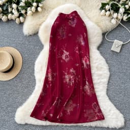 Sexy satin Chic print glitterHigh Waist Hip Wrap summer split sweet Full Skirt women clothing