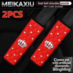Soft Leather Diamond-Encrusted Crown Car Shoulder Guard 1PC/2PCS Safety Belt Decoration Shiny Accessory for Women's Cars