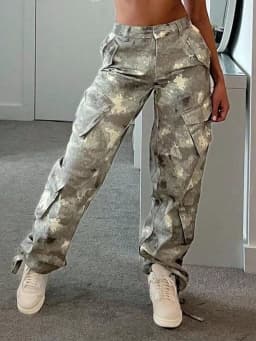 Women's Camouflage Work Pants - Wide Leg Loose Joggers with Pockets Streetwear Cargo Sport Pants