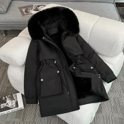 Women's Mid-Length Cotton Jacket Winter Thick Warm Fleece-Lined Waist-Cinching Fashionable Trendy Zipper Pocket