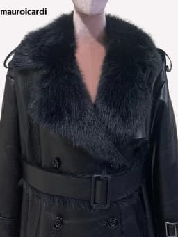 Nerazzurri Winter Long Oversized Thickened Warm Black Fluffy Faux Sheepskin Coat Women Double Breasted Loose Furry Overcoat 2024