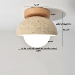 IWHD Wood Canopy LED Ceiling Light Fixture Nordic Modern Simple Ellipse Natural Yellow Travertine Ceiling Lamp Lamparas De Techo