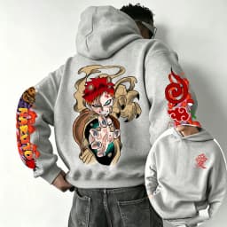 Naruto Gaara 2026 Spring and Autumn New Cartoon Anime Harajuku Y2K Street Fashion Couple Hooded Sweatshirt