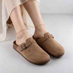 Women Large Size Closed Toe Mules Adjustable Buckle Slip‑on Slippers Ladies Casual Daily Flat Slides For Outdoor Walking
