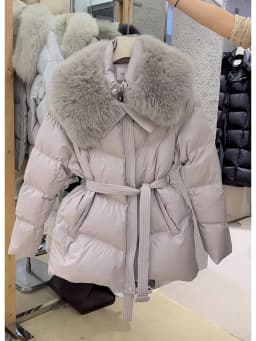 Korean Style Thickened Warm Cotton Jacket Women's Mid-Length Waist-Cinching Coat with Large Fur Collar Slimming Outerwear