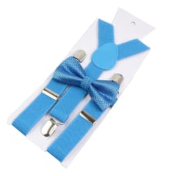 Adjustable Elastic Leather Suspenders Bowtie Set Men Women Baby Blue Braces Straps For Wedding Y-Back Shirt Accessories Gift