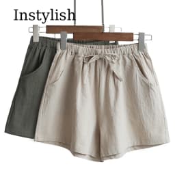 Women's Thin Cotton and Linen Shorts New Summer High Waist Casual Sports Shorts Women Solid Color Pocket Loose Beach Hot Shorts