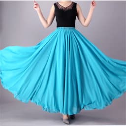 Women Double Chiffon Skirt Have-Liner Stage Performance Big-Hem Skirts Square Dancing Elastic-Waist Elegant A-Line Maxi Skirts