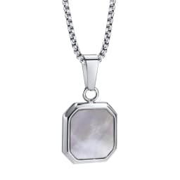 Vnox Mens Necklaces, Geometric Square Natural Stone Shell Pendant, Black Gold Color Stainless Steel Collar