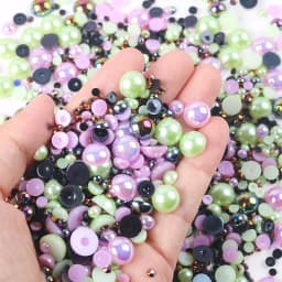 1100Pcs Flat Back Pearls And Rhinestones, 30g Mixed Size 3mm-10mm Ab Color Resin Rhinestones Semi-Circular Pearl